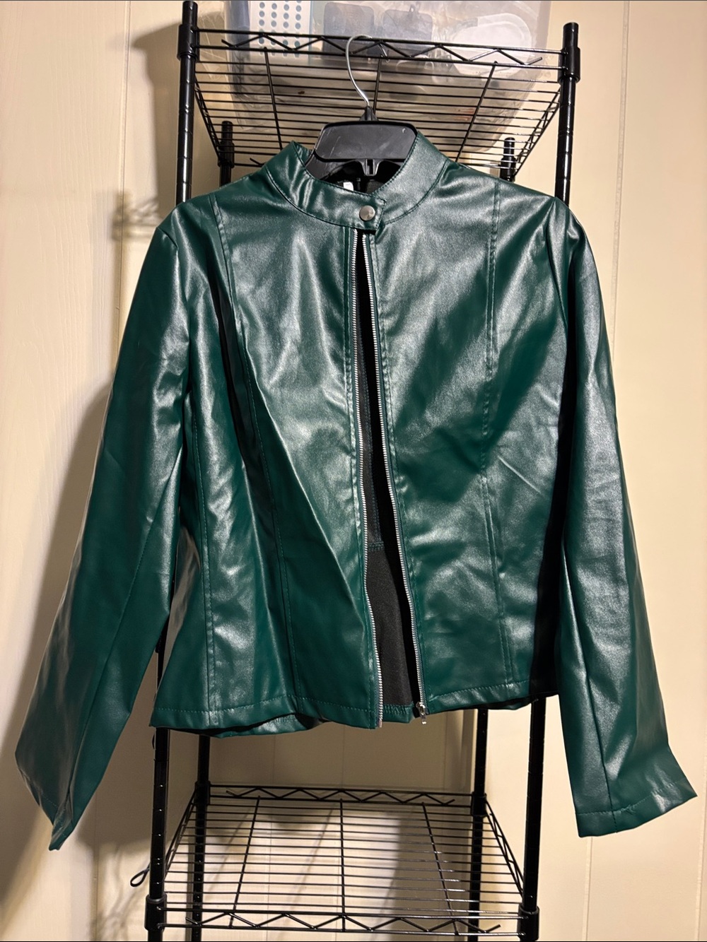 Women's Forest Green Faux Leather Bomber Jacket